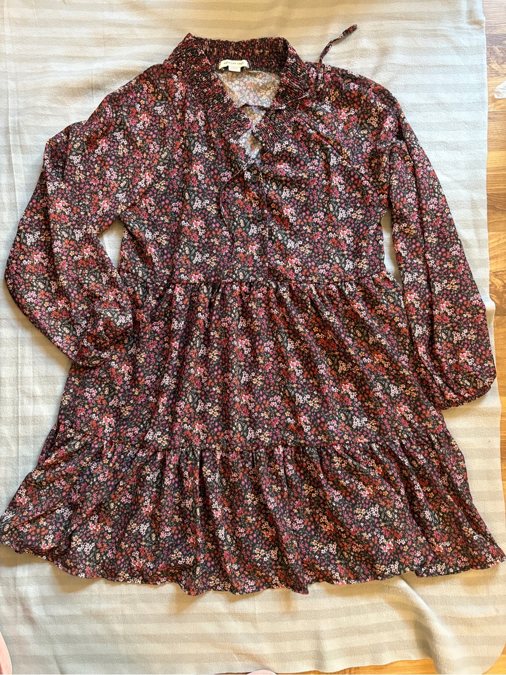 Women Floral Tiered Long-Sleeve Dress in Pink